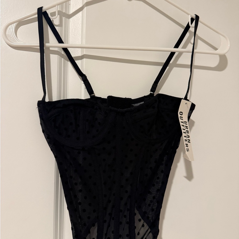 Urban Outfitters Black Polka Dot Mesh Bustier Top
